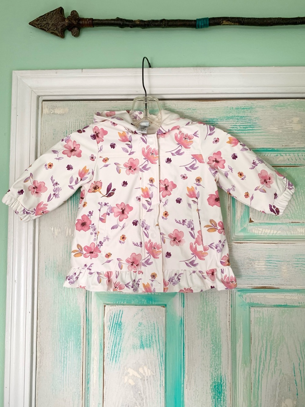 BRAND NEW WITHOUT TAGS Little Me Toddler White Floral Raincoat Jacket 12M